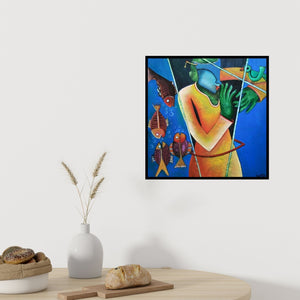 In-situ view of Anupam Pal's 'Conversatation 6 (Symbiotic Existence)' painting in a room