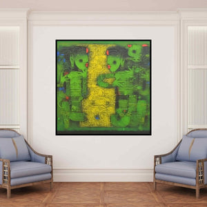 In-situ view of Basuki Dasgupta's 'Converse (The Cosmic Dance)' painting in a room