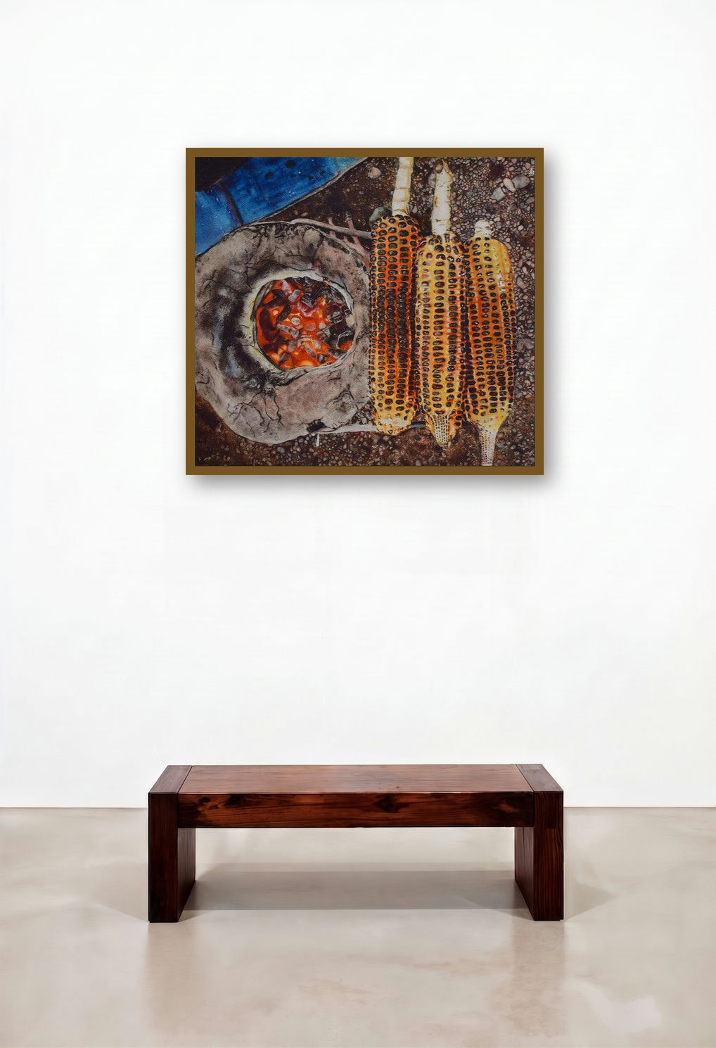 Corn Cob (Streetside Snack) by artist Raksha Ranganath displayed in a Transitional Bedroom
