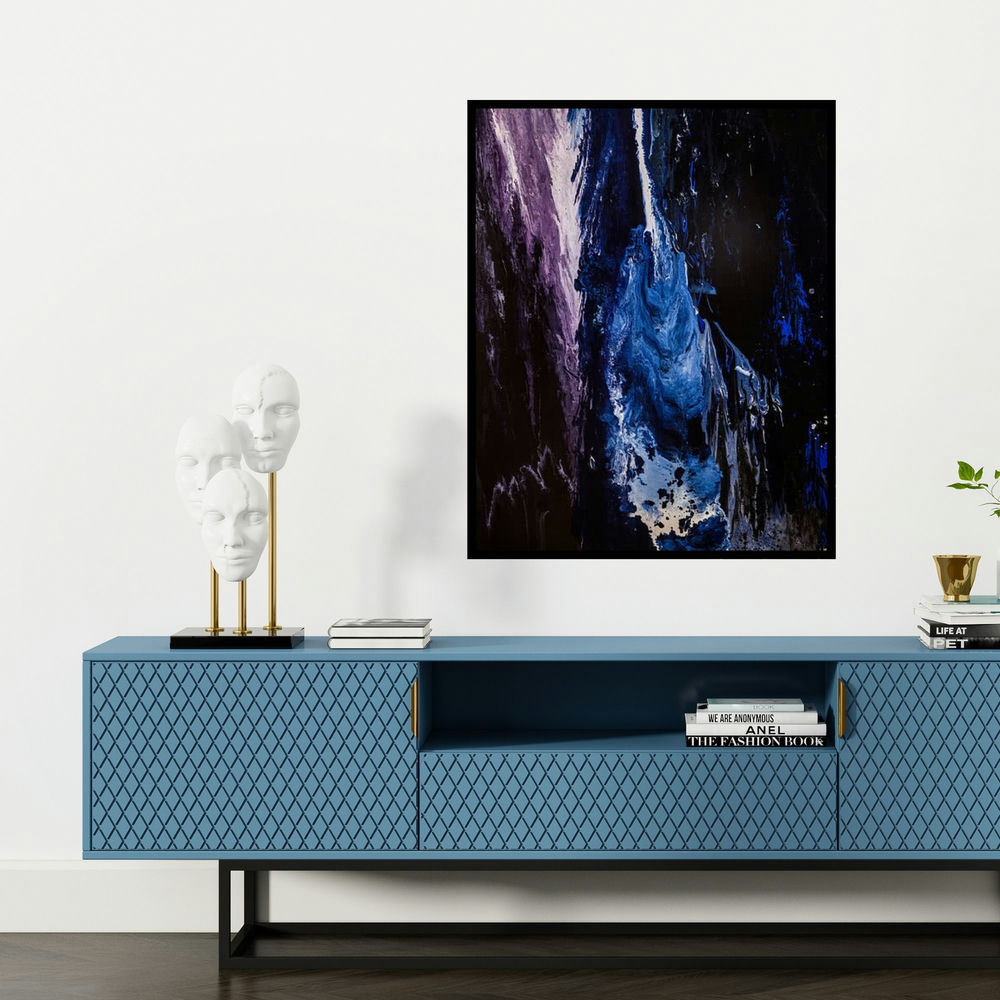 'Cosmos 3' painting by Kartikey Sharma shown on a wall in a furnished room.