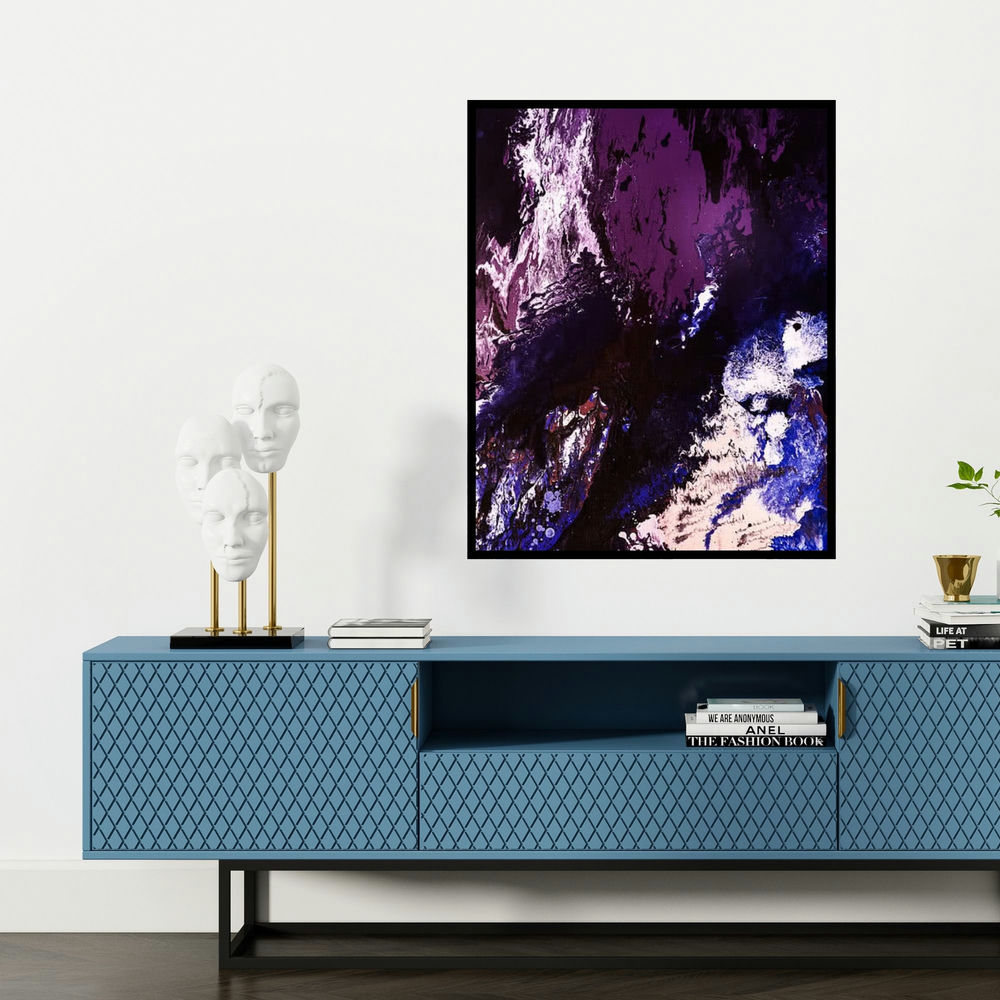 'Cosmos 4' painting by Kartikey Sharma shown on a wall in a furnished room.