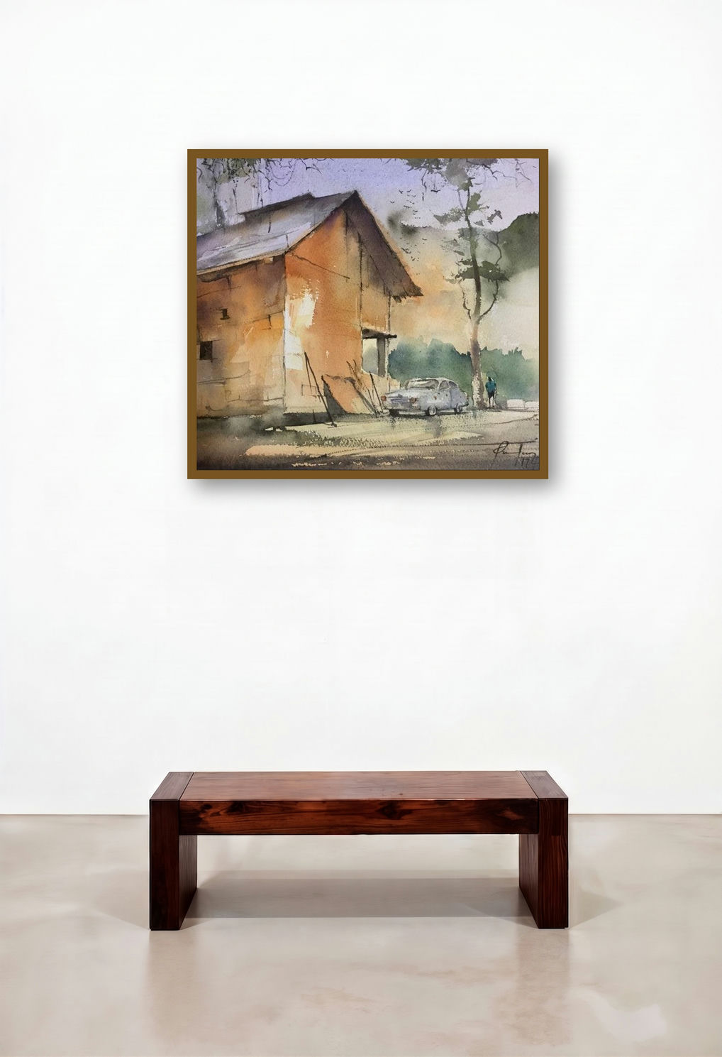 Cottage At Chamba (A Quiet Afternoon) by artist Mohd Qaseem Farooqui displayed in a Eclectic Bedroom