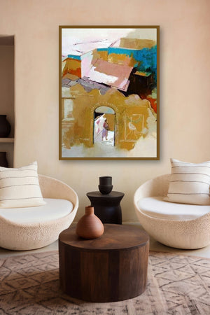 Country Side Iii (Village Gateway) by artist Sikandar Mulla displayed in a Modern gallery