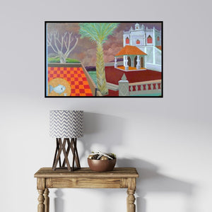 In-situ view of Shripad Gurav's 'The Countryside (Diptych)' painting in a room