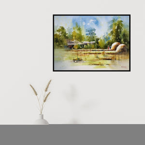 In-situ view of Sanjay Dhawale's 'Countryside India (Rural Harmony)' painting in a room