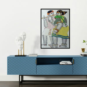 'Couple 1 (Melody and Company)' painting by Bhawandla Narahari shown on a wall in a furnished room.