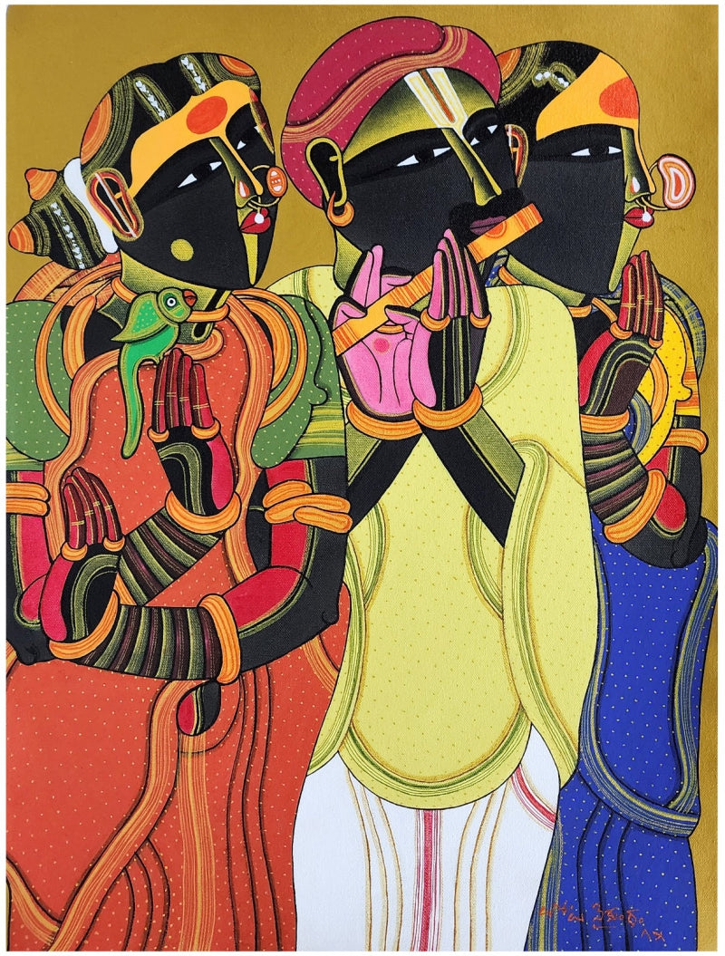'Couple 1' figurative acrylic painting by artist Thota Vaikuntam, 20x16 inch, on canvas