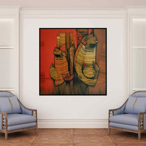 In-situ view of Rahul Dangat's 'Couple (Untitled)' painting in a room