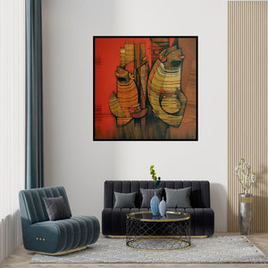 Preview of 'Couple (Untitled)' Painting by Rahul Dangat shown on a wall in a furnished room.