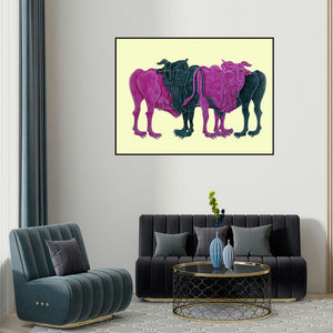 Dharmendra Kumar's 'Couple (The Gathering)' painting visualized above a sofa in a contemporary room.