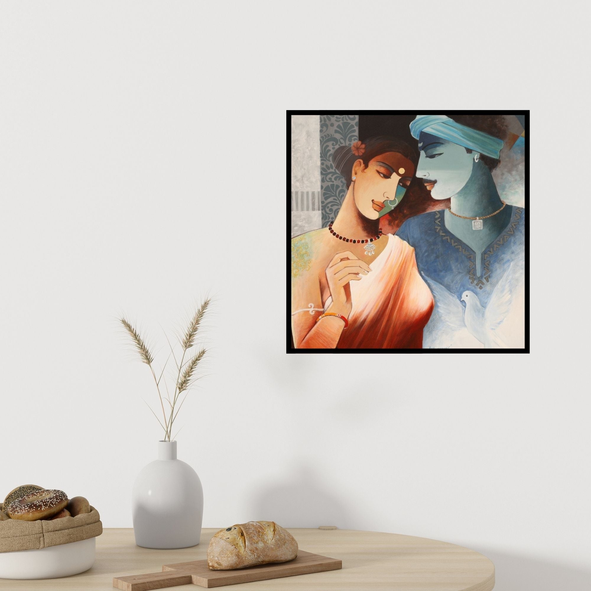 In-situ view of Agacharya A's 'Couple 2' painting in a room