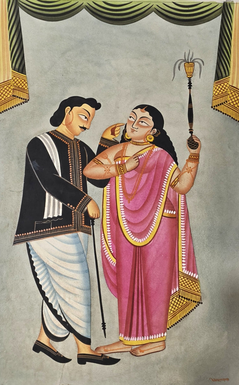 Couple-2-anwar-chitrakar' figurative kalighat Traditional Art by artist Anwar Chitrakar, 22x14 inch, on paper