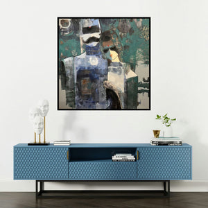 'Couple' painting by Sachin Jaltare shown on a wall in a furnished room.