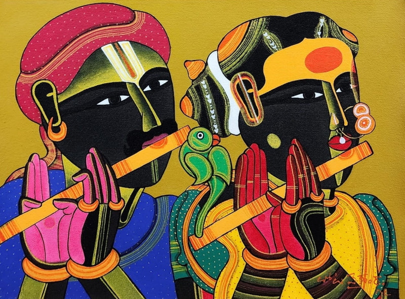 'Couple 3' figurative acrylic painting by artist Thota Vaikuntam, 12x16 inch, on canvas