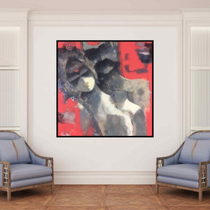 In-situ view of Sachin Jaltare's 'Couple' painting in a room