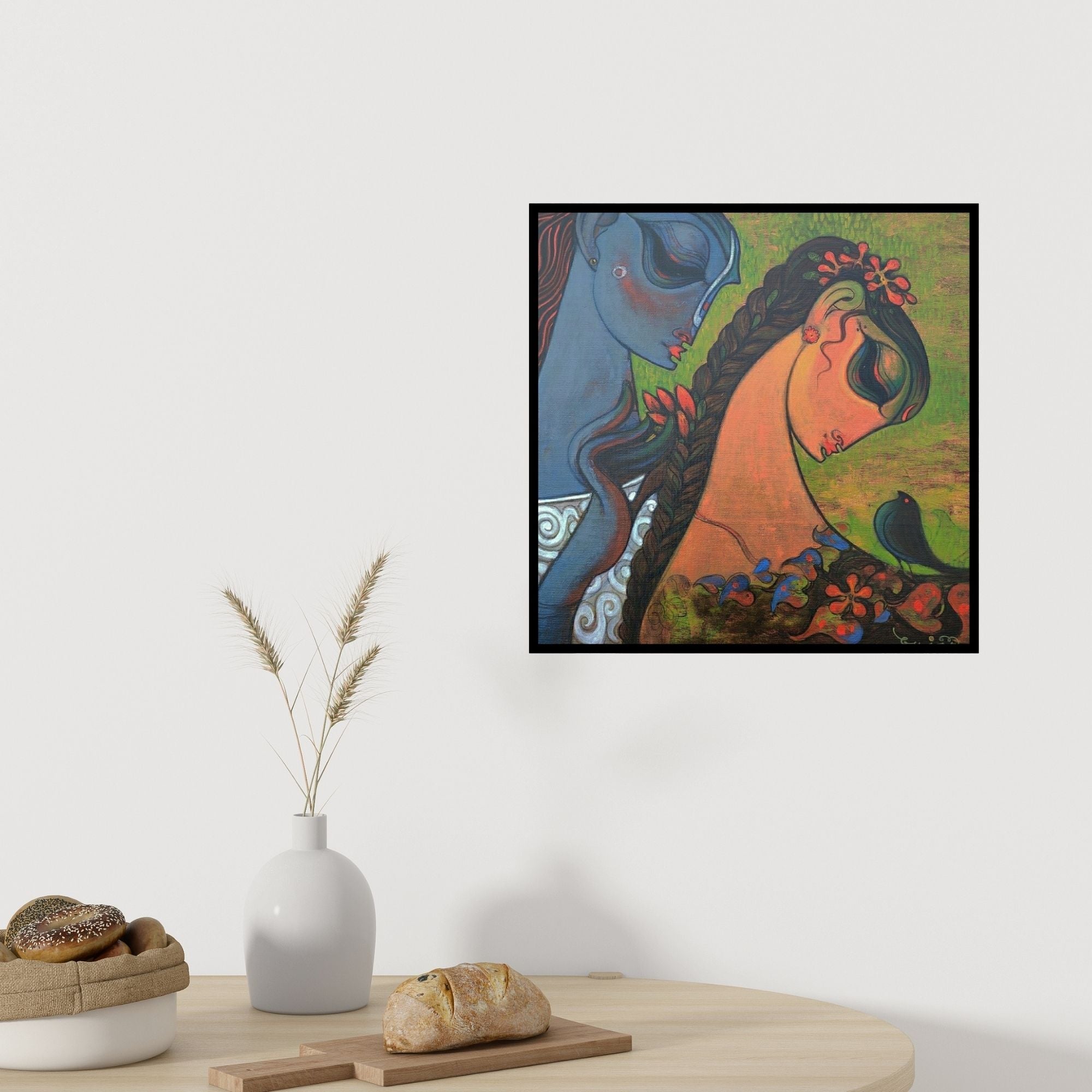 In-situ view of Ramesh Gujar's 'Couple 5' painting in a room