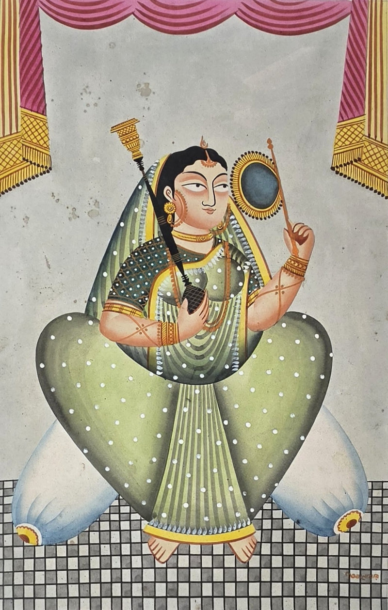 Couple 6' figurative kalighat Traditional Art by artist Anwar Chitrakar, 22x14 inch, on paper