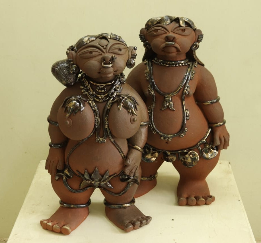 Couple' figurative Ceramic sculpture by artist Narottam Das, 21x12 inch, on ceramic