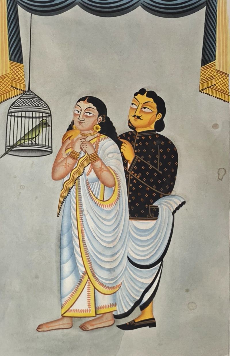 Couple 7' figurative kalighat Traditional Art by artist Anwar Chitrakar, 22x14 inch, on paper
