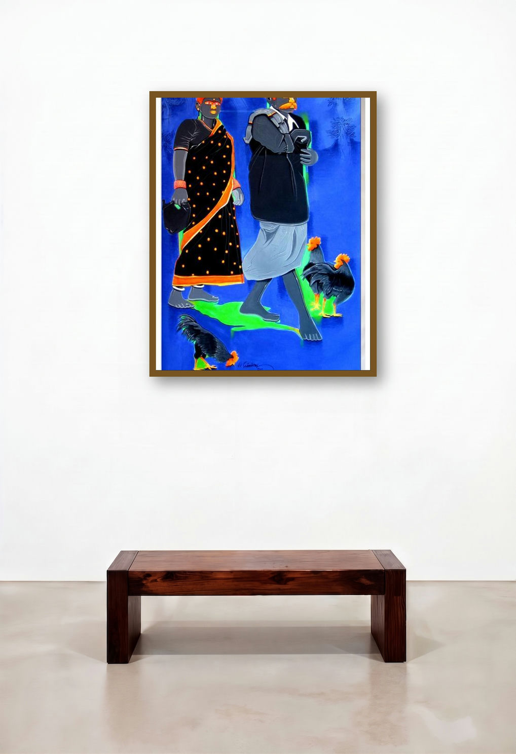 Couple Going To The Market by artist Tailor Srinivas displayed in a Contemporary Luxury Reception Area