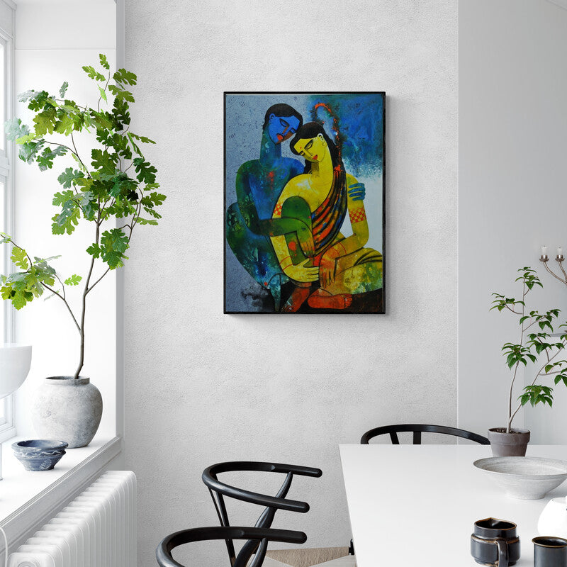 In-situ view of Appam Raghavendra's 'Couple I (Embrace of Harmony)' painting in a room