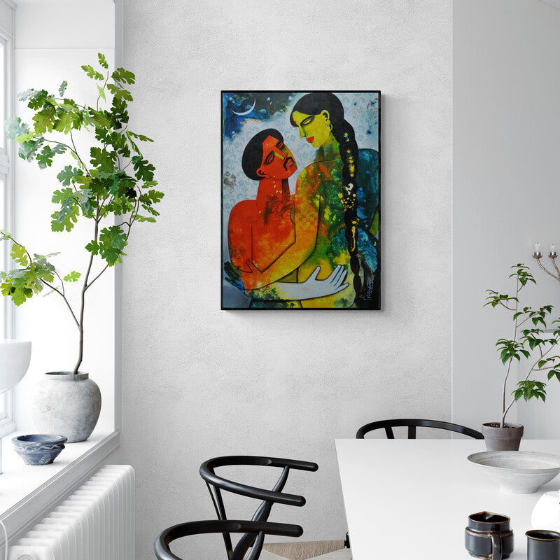In-situ view of Appam Raghavendra's 'Couple Ii (Soulful Union)' painting in a room