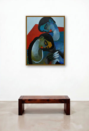 Couple Iii (Shared Solitude) by artist Appam Raghavendra displayed in a Art Deco Reception Area