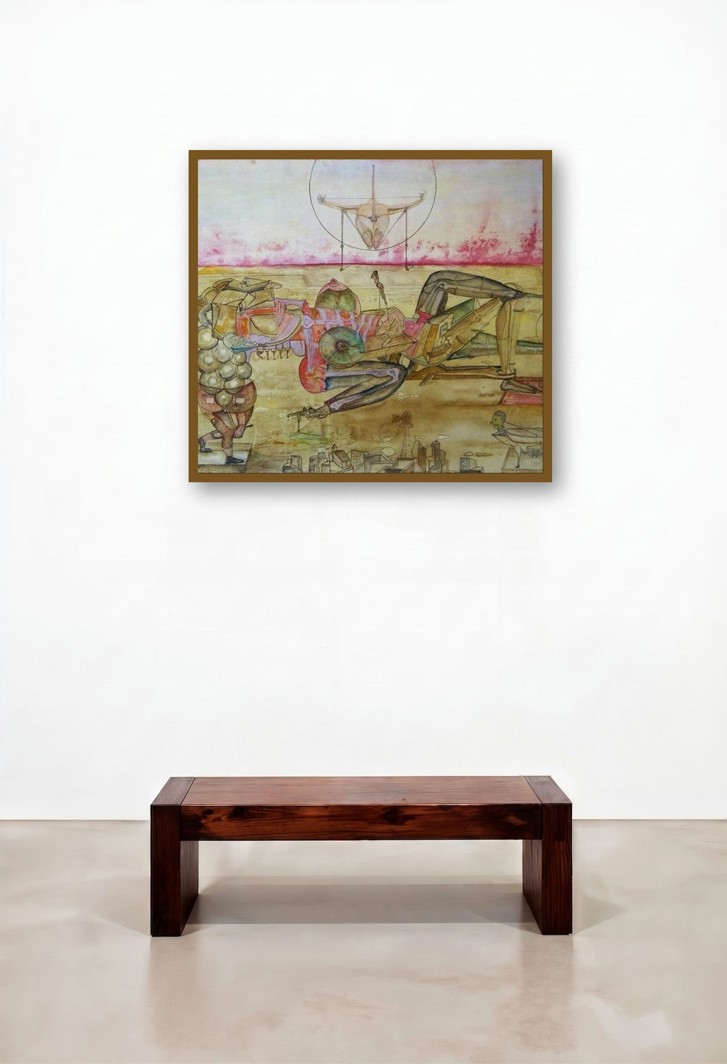 Couple War (Surreal Figurative Scene) by artist Hrusikesh Biswal displayed in a Luxury Library