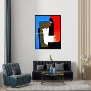 Preview of 'Cow (Enduring Presence: A Bond of Comfort)' Painting by Narayan Shelke shown on a wall in a furnished room.