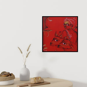 In-situ view of Kv Kale's 'Cow Keeper' painting in a room