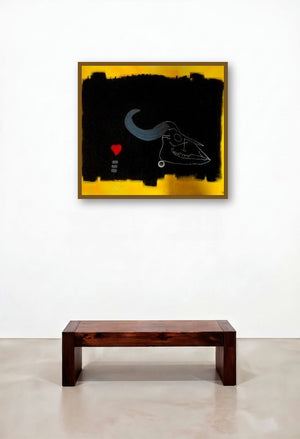 Cow Skull And Red Heart by artist Abba displayed in a Luxury Hotel Lobby