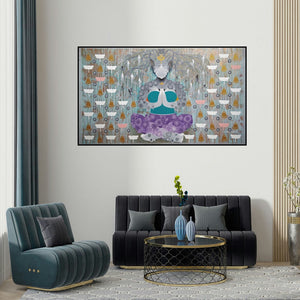 Ranjit Singh Kurmi's 'Creation 45 (Inner Peace)' painting visualized above a sofa in a contemporary room.