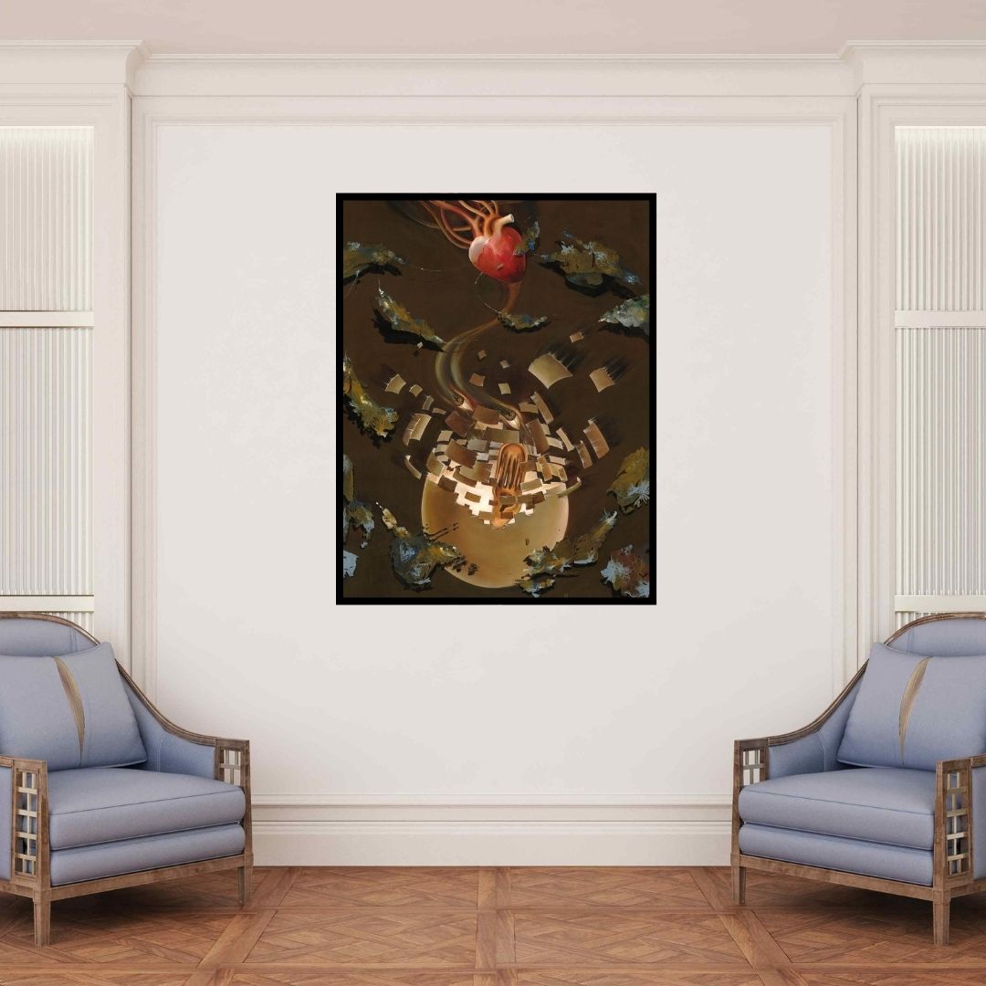 In-situ view of Zakir Hussain's 'Creation (Pulse of Creation)' painting in a room