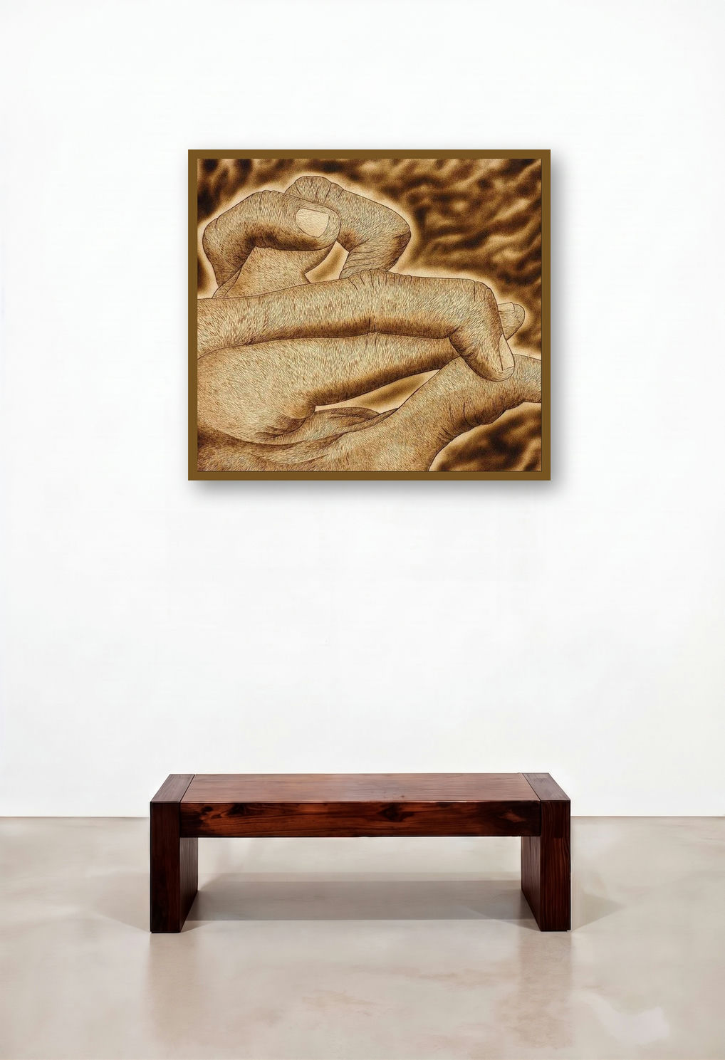 Creative Hand (The Embrace) by artist Kamal Rana displayed in a Traditional Bedroom