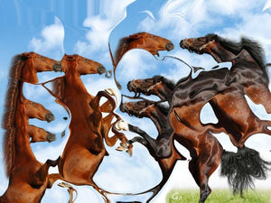 Creative Horse 2 (Equine Rhapsody) by Gouse Baig, Original Mixed Media Animal Painting on Canvas, Small Horizontal Wall Art