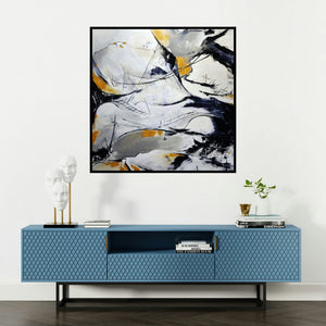 'Creative Landscape (Hidden Depths)' painting by Sanjay Dhawale shown on a wall in a furnished room.