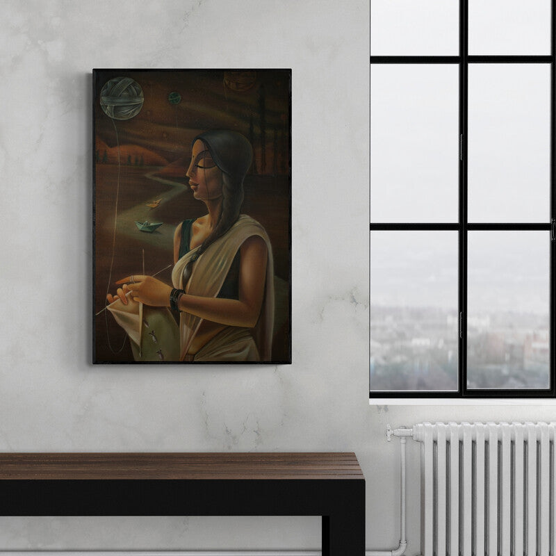 In-situ view of Sumon Naskar's 'The Creator (Nocturnal Dreams)' painting in a room