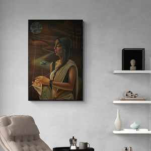 Preview of 'The Creator (Nocturnal Dreams)' Painting by Sumon Naskar shown on a wall in a furnished room.