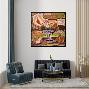 Preview of 'The Creator (Journey of the Soul)' Painting by Rohit Joshi shown on a wall in a furnished room.