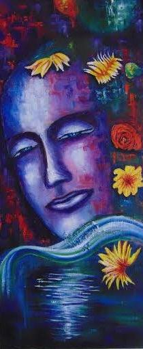 Crown Chakra by Purnima Gupta, Original Canvas Figurative Painting on Canvas, Medium Vertical Wall Art