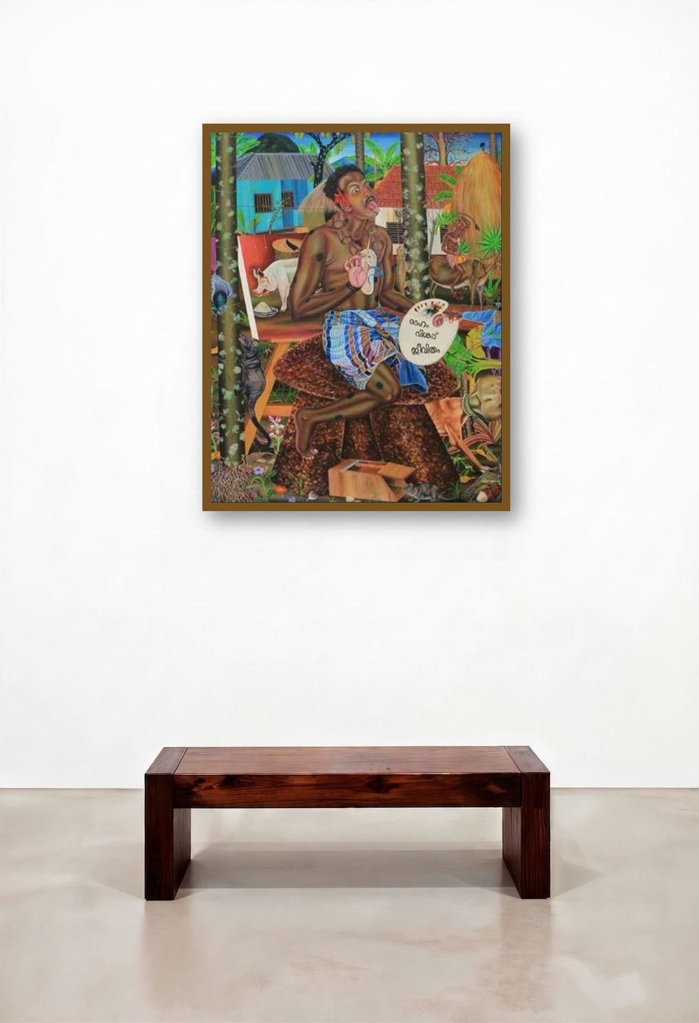 Crucified Journey (A Surreal Self-Portrait) by artist Rejeesh Sarovar displayed in a Transitional Executive Office