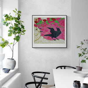 In-situ view of Amit Ambalal's 'Cuckoo Crow At Nathdwara (Crow and Parrots)' painting in a room