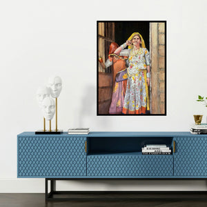 'The Culture' painting by Yojana Dehankar shown on a wall in a furnished room.
