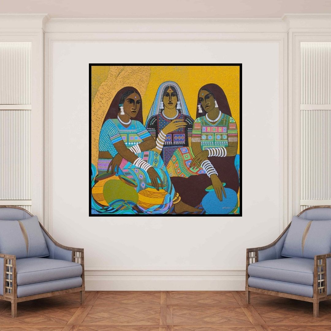 In-situ view of Rahul Pawar's 'Culture (Intersecting Planes)' painting in a room