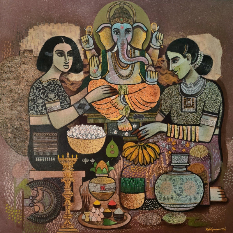 Culture Series 1' religious acrylic painting by artist Rahul Pawar, 48x48 inch, on canvas