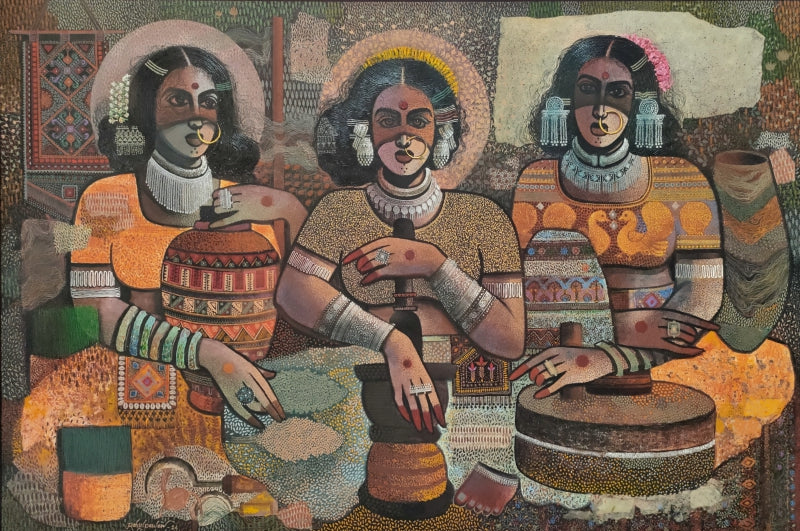 Culture Series 5' figurative acrylic painting by artist Rahul Pawar, 42x60 inch, on canvas