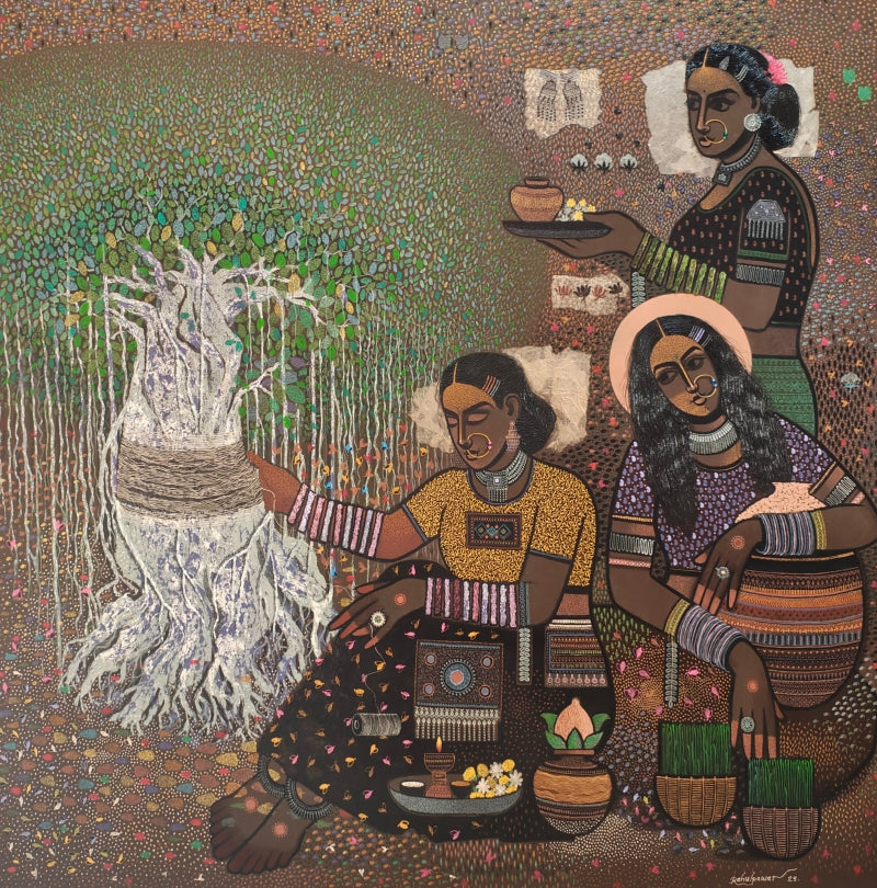 Culture Series 7' figurative acrylic painting by artist Rahul Pawar, 60x60 inch, on canvas