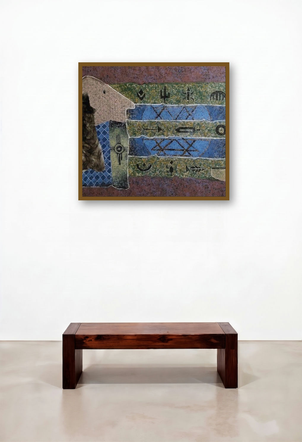 Culture Symbol (Ancient Echoes) by artist Mandar Khadtar displayed in a Contemporary Lounge