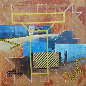 Culture Under Construction by Onkar Kshirsagar, Original Canvas Contemporary Painting on Canvas, X-Small Square Wall Art