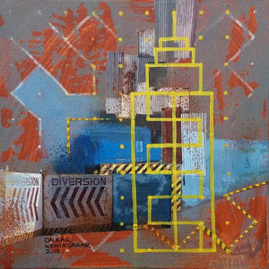 Culture Underconstruction 2 (Urban Diversion) by Onkar Kshirsagar, Original Canvas Contemporary Painting on Canvas, X-Small Square Wall Art